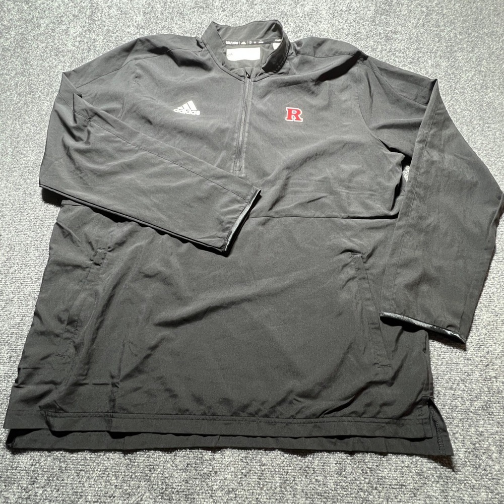 Adidas Rutgers Scarlet Knights 1/4 Zip Windbreaker Black Mens XLT GM1848